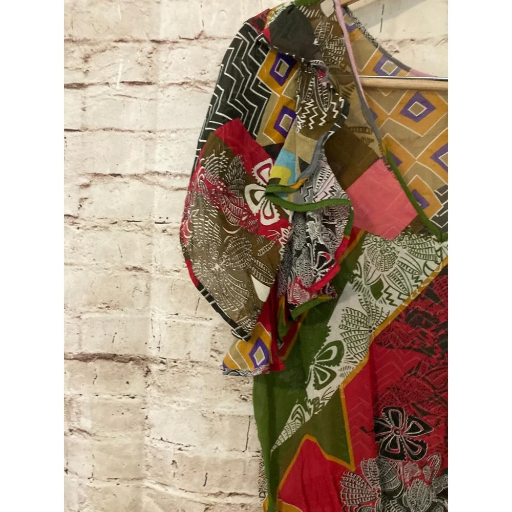 Pinkerton Dress Womens Medium Silk Ruffle Retro Geometric Lightweight Semi Sheer - Picture 7 of 14